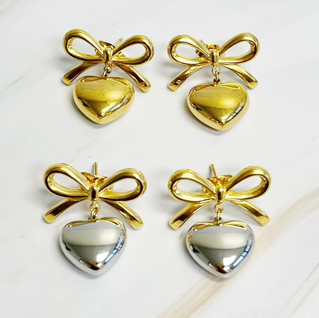 Mini Bow Mini Heart Earrings