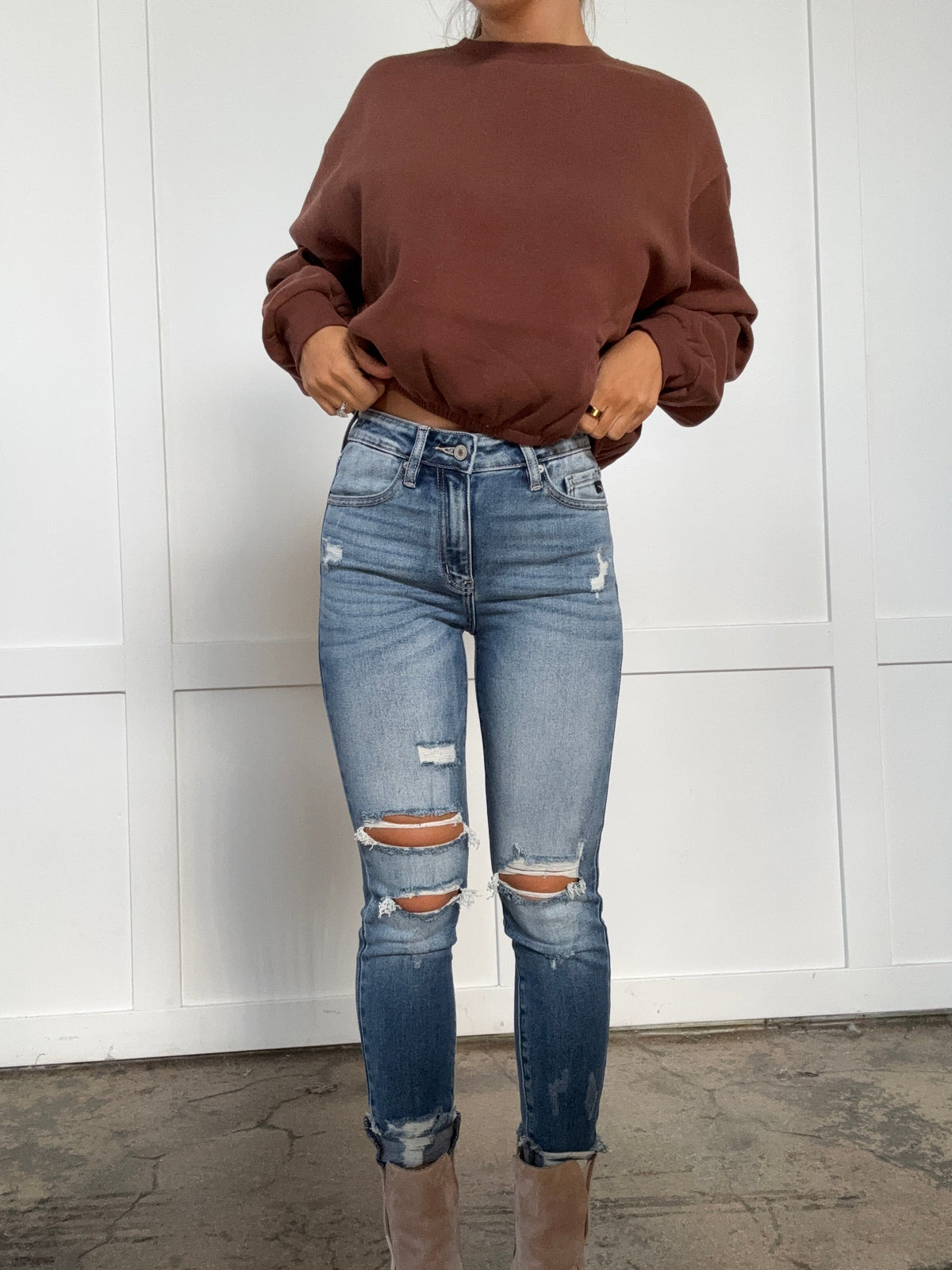 KanCan Medium Wash High Rise Fray Hem Ankle Skinny Jeans