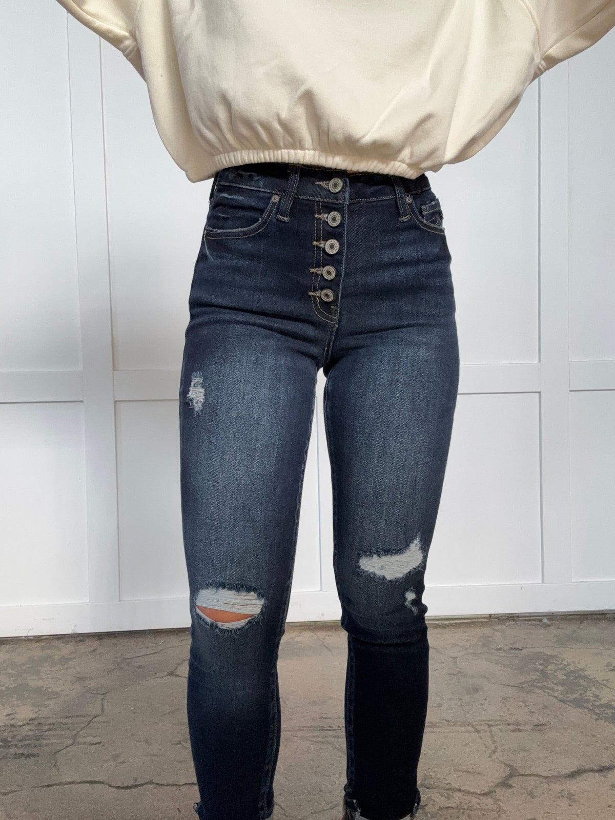 KanCan Dark Wash High Rise Cuffed Ankle Skinny Jeans
