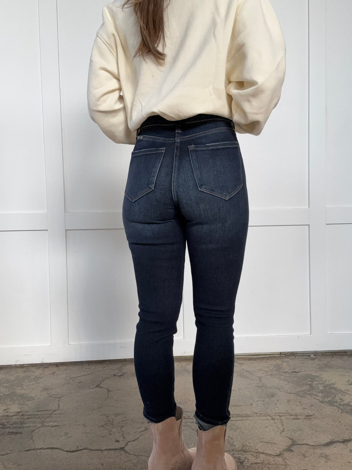 KanCan Dark Wash High Rise Cuffed Ankle Skinny Jeans