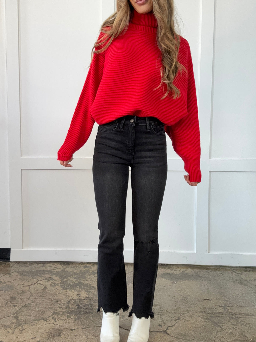 Macy Distressed Knee High Rise Ankle Bootcut Jeans