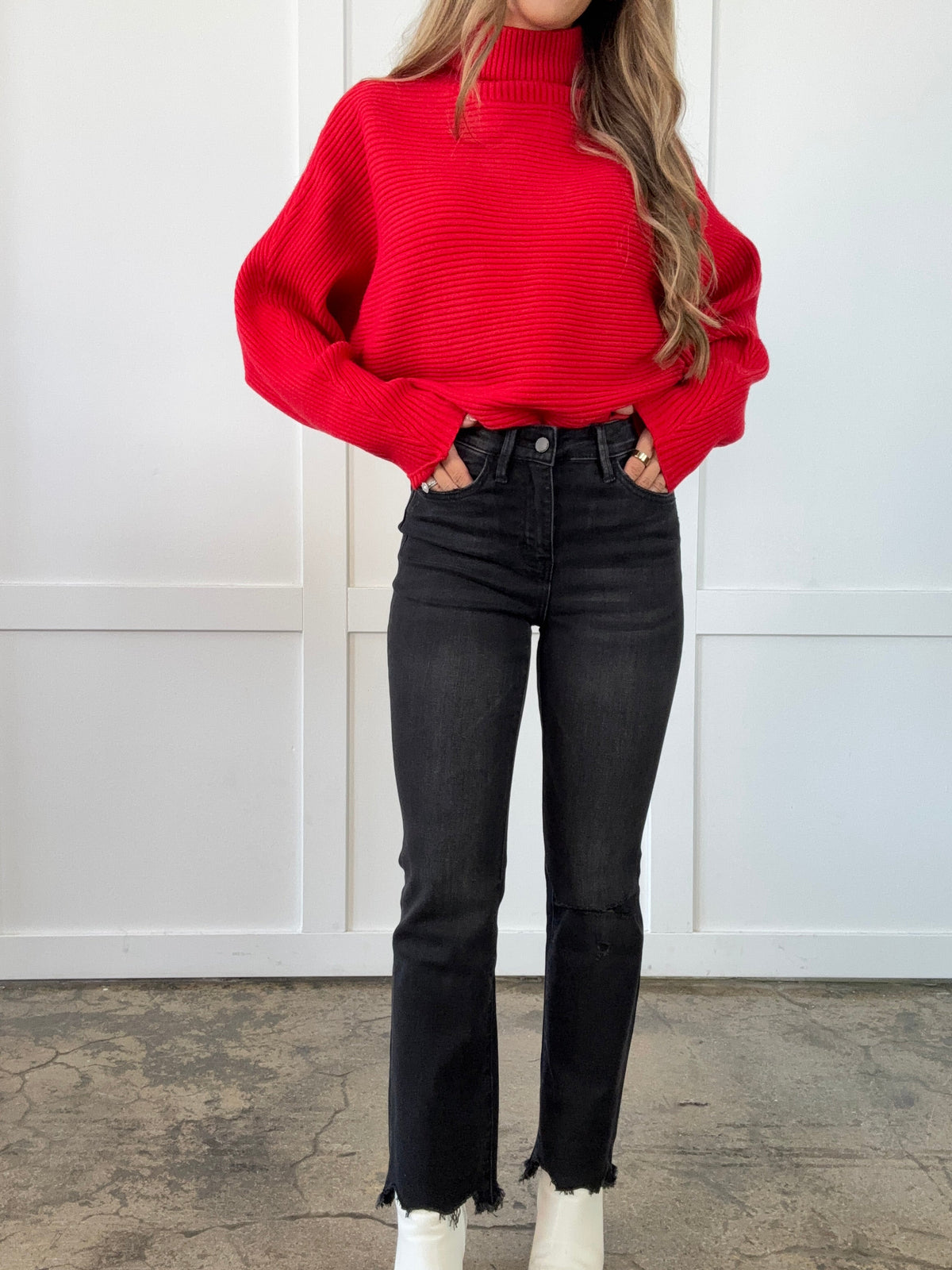 Macy Distressed Knee High Rise Ankle Bootcut Jeans
