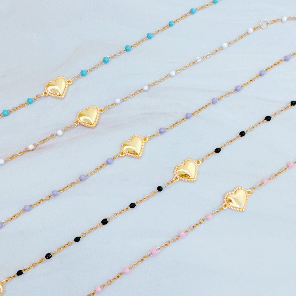 Dainty Color Dots Chain Heart Bracelet