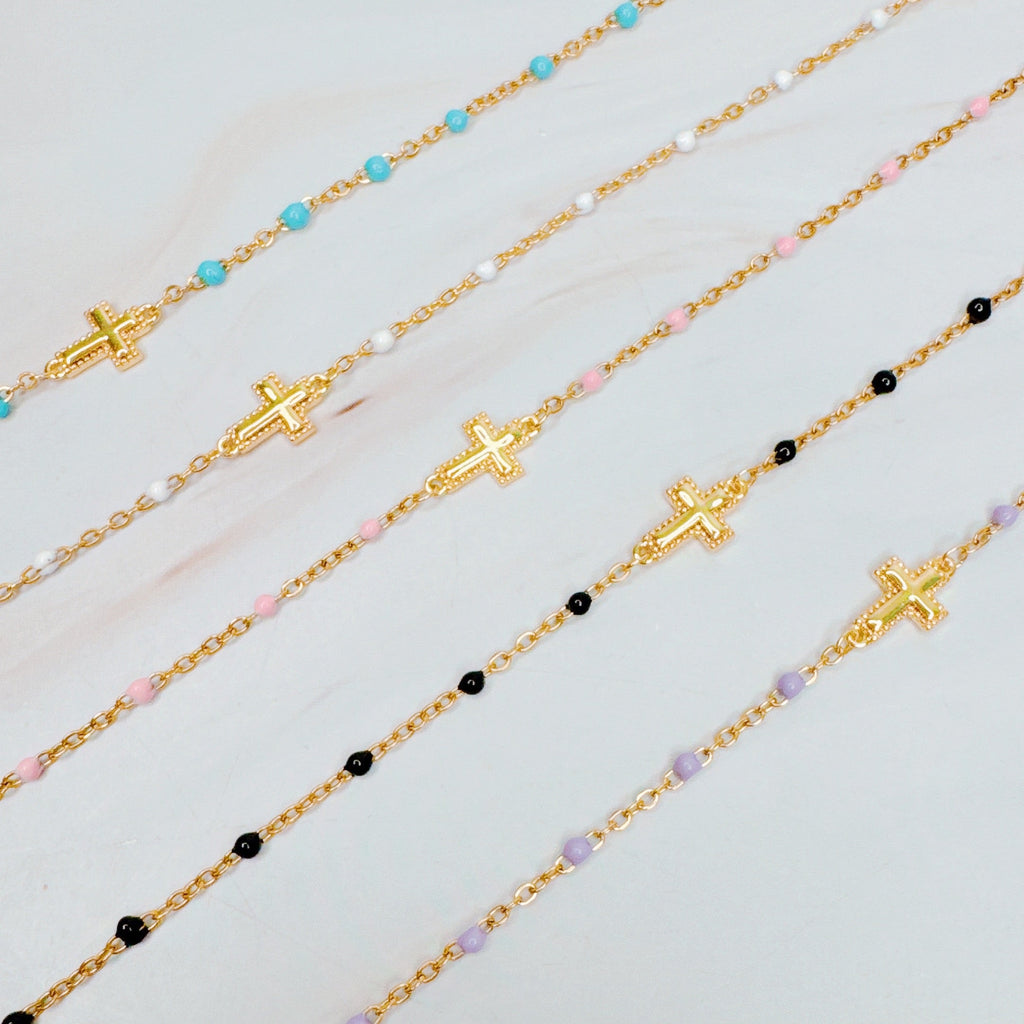 Dainty Color Dots Chain Cross Bracelet