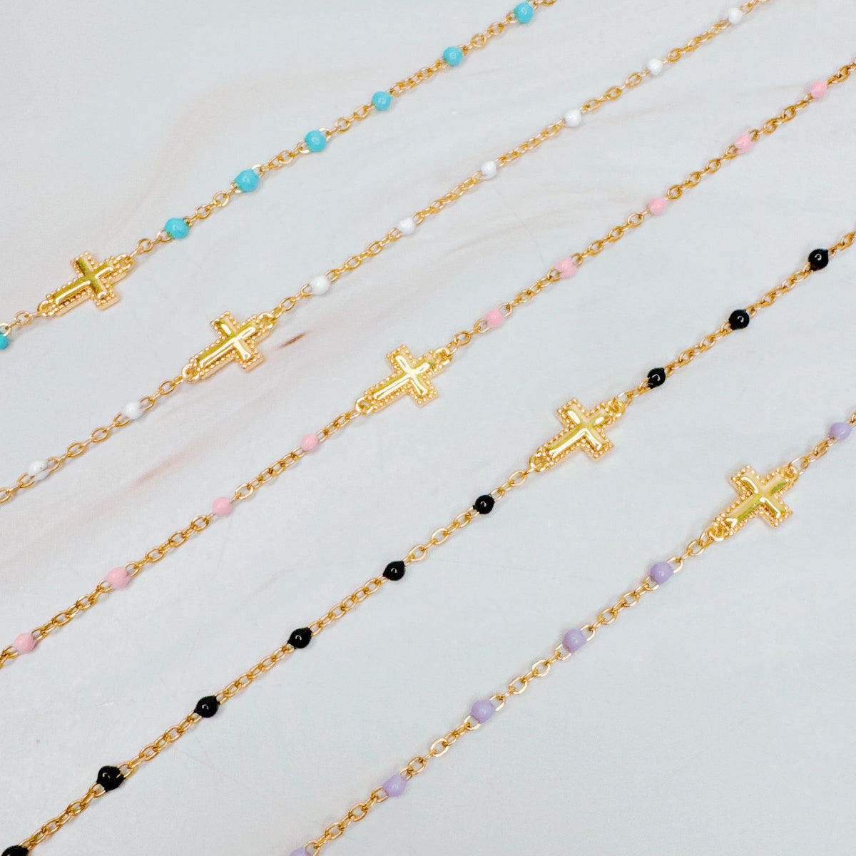 Dainty Color Dots Chain Cross Bracelet