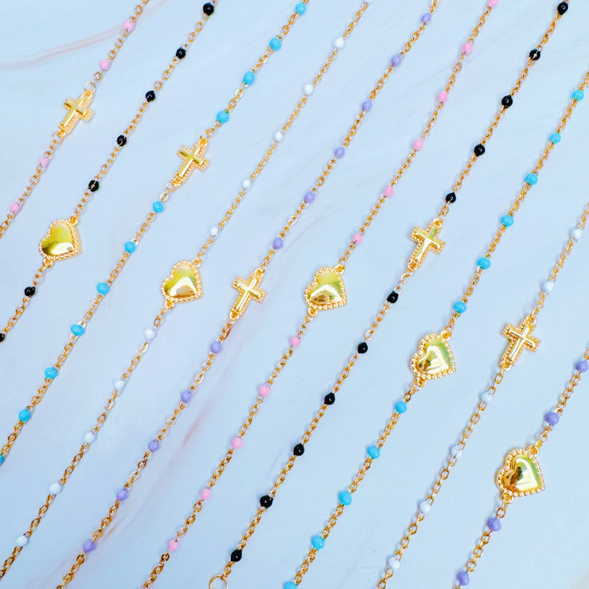 Dainty Color Dots Chain Cross Bracelet