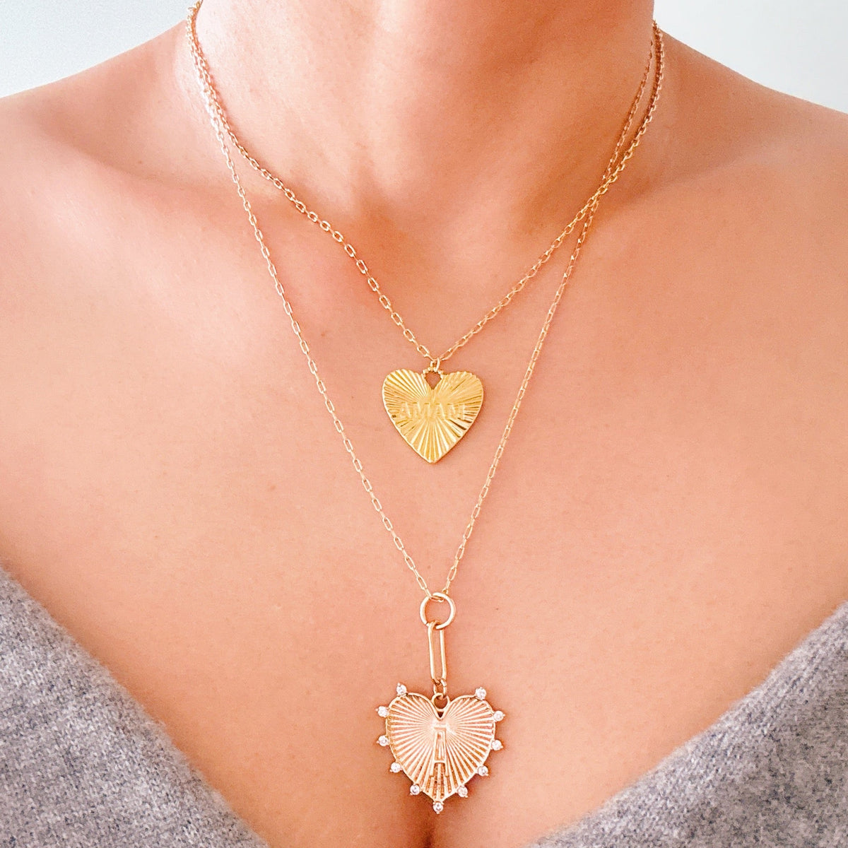 Clip Hanging Initial Heart Necklace