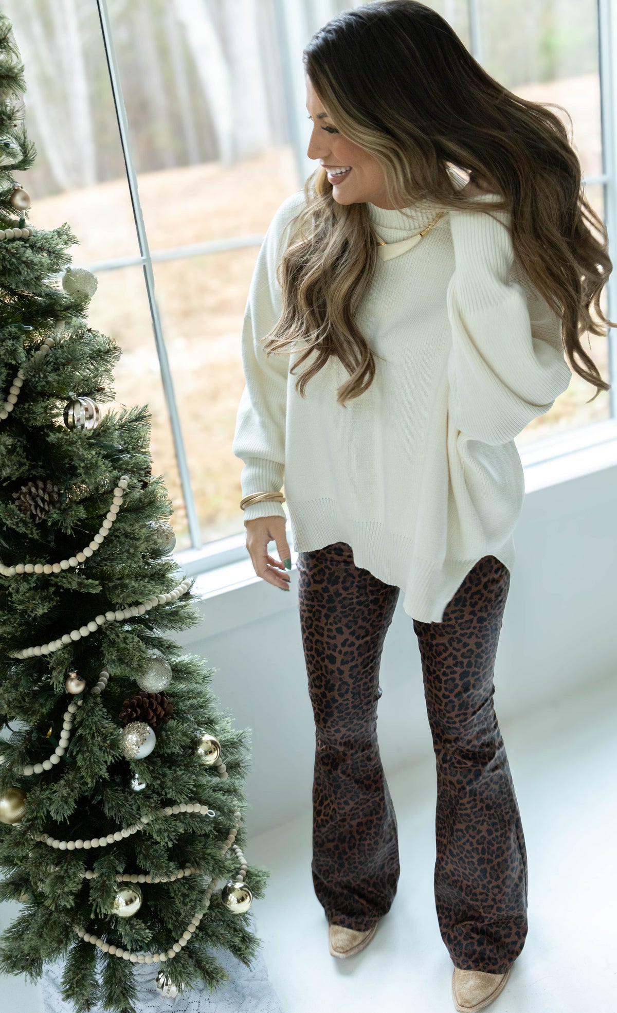 Fiona High Waisted Bell Bottom Flare Jeans - Desert Brown Leopard