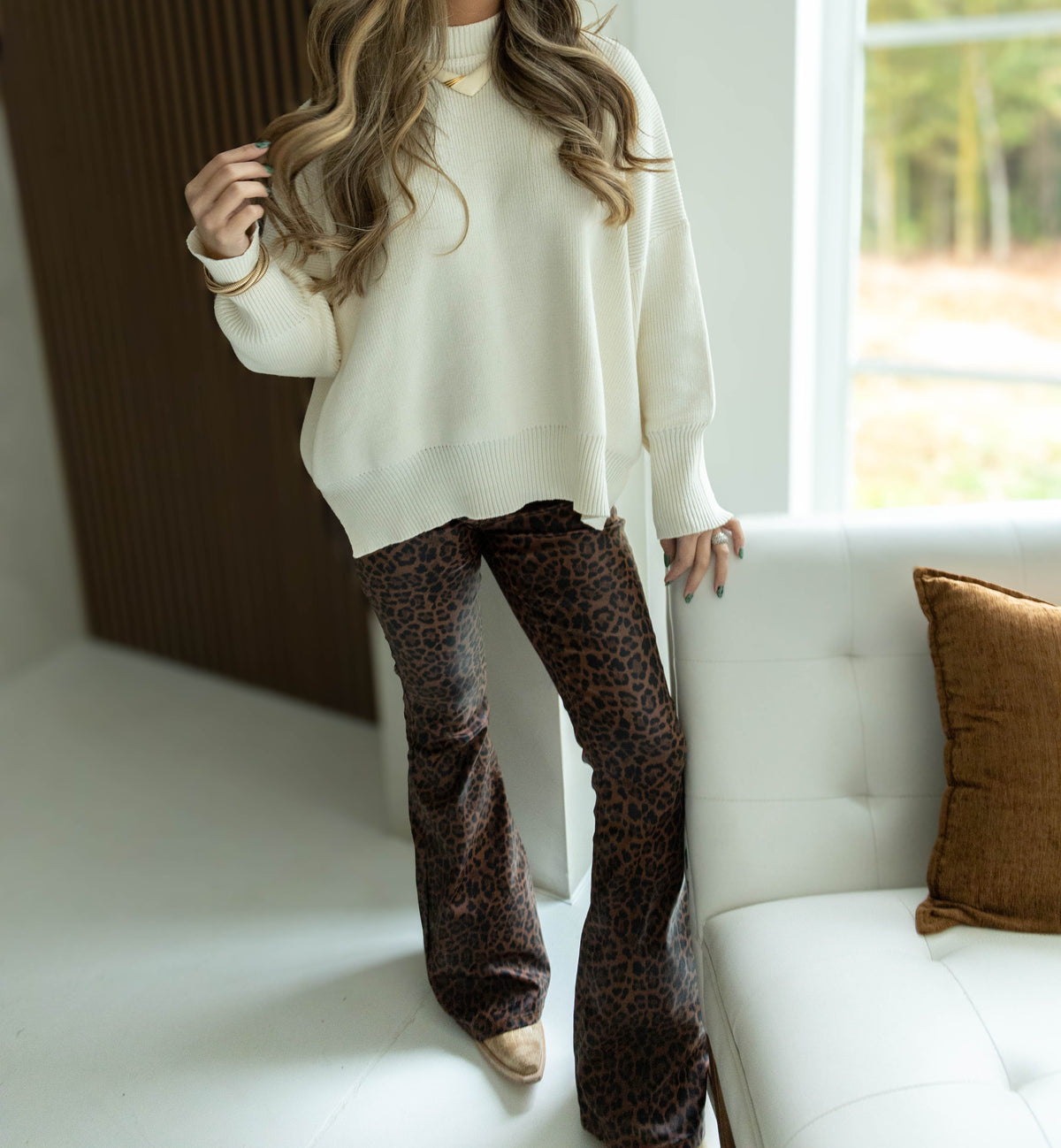 Fiona High Waisted Bell Bottom Flare Jeans - Desert Brown Leopard