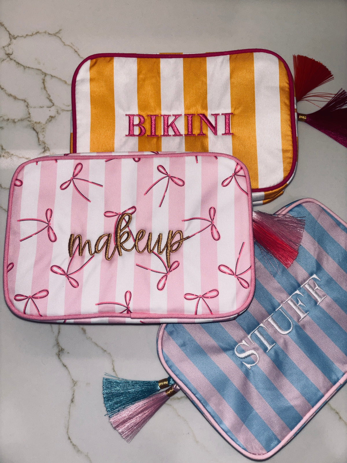 "Makeup" Embroidered Nylon Makeup Bag