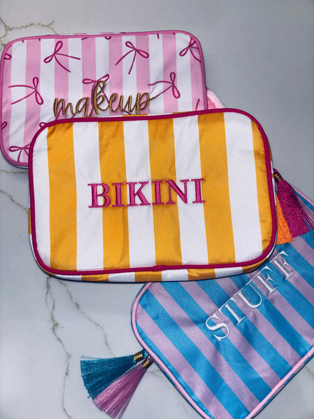 "BIKINI" Embroidered Nylon Makeup Bag