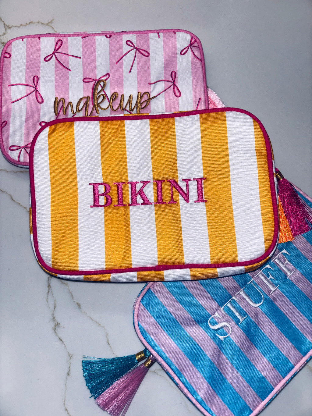 "BIKINI" Embroidered Nylon Makeup Bag