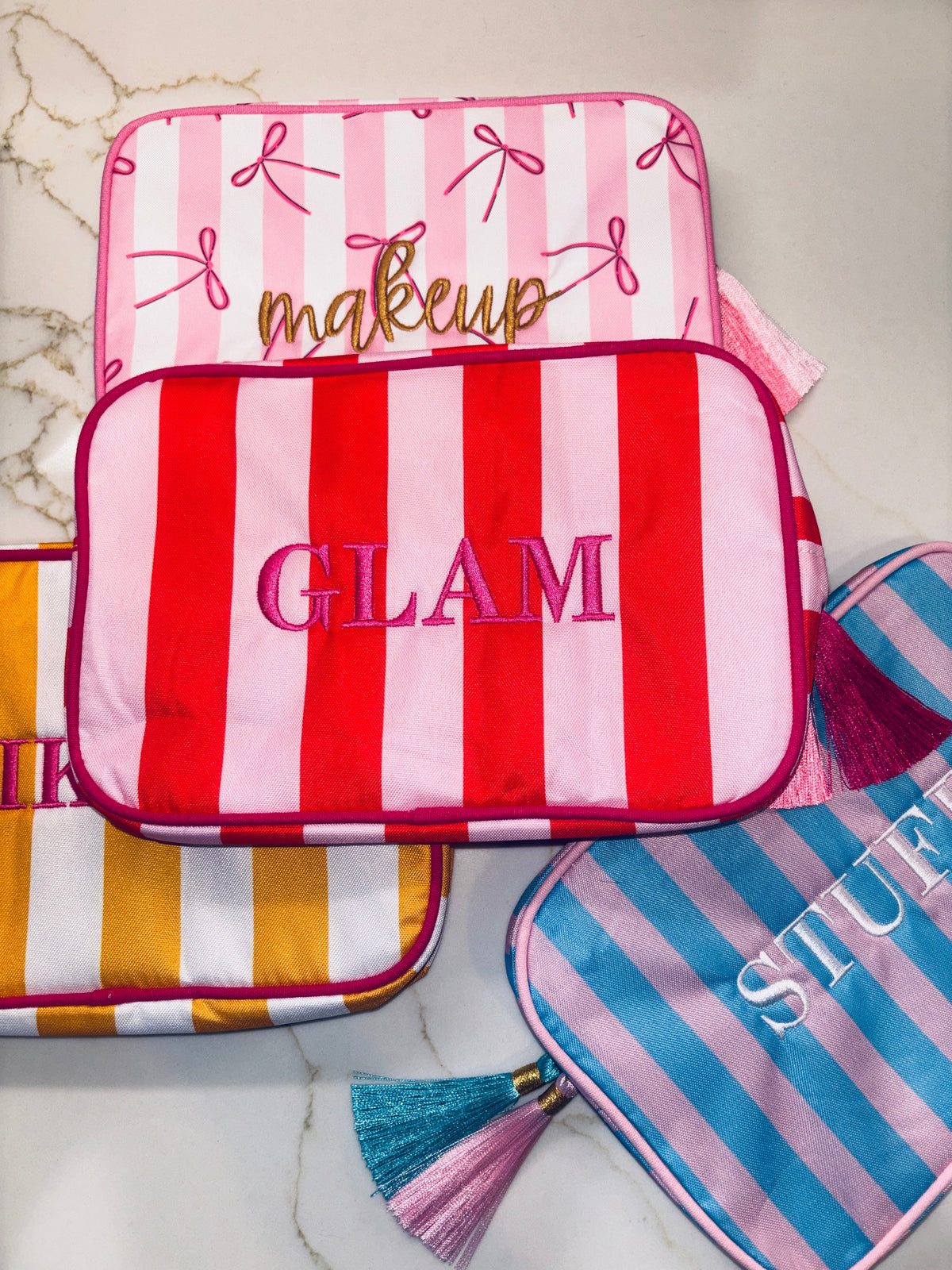 "GLAM" Embroidered Nylon Makeup Bag