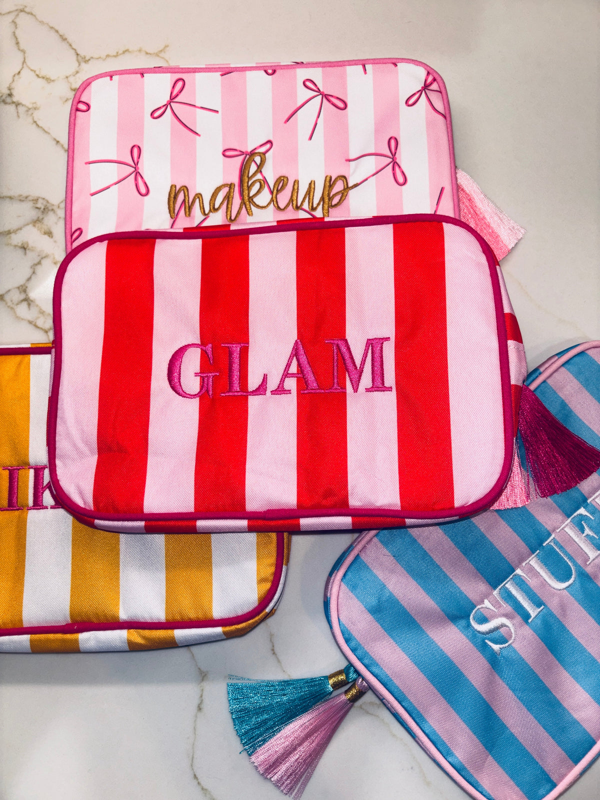 "GLAM" Embroidered Nylon Makeup Bag
