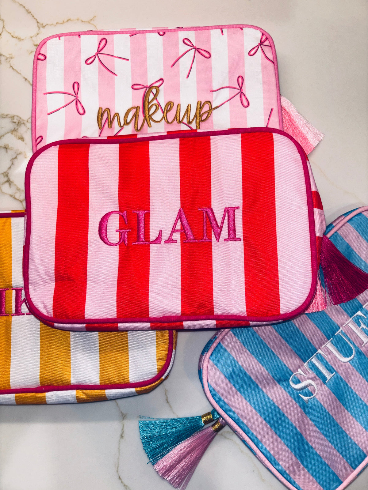 "GLAM" Embroidered Nylon Makeup Bag
