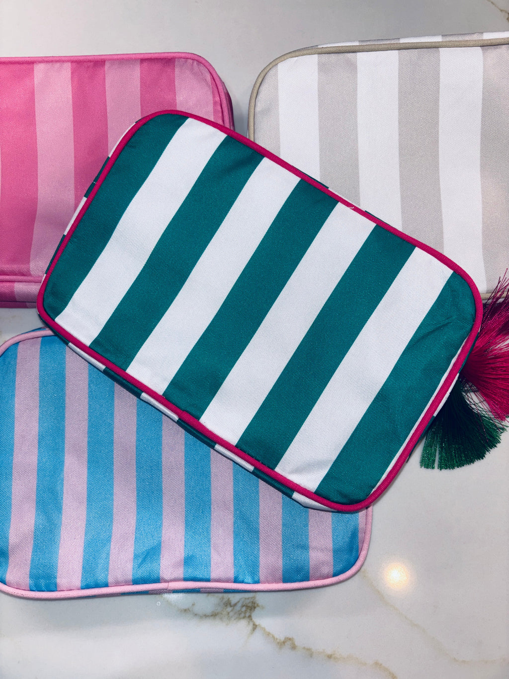 Nylon Striped Makeup Bag
