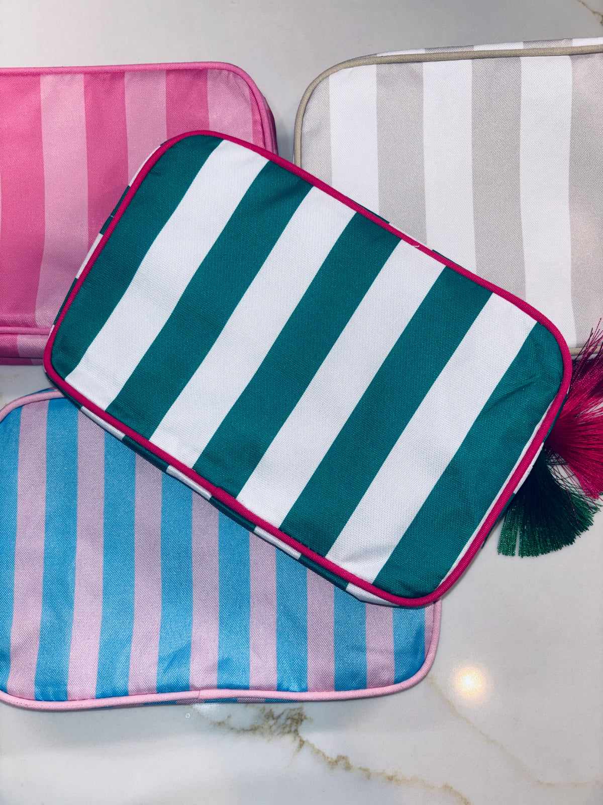 Nylon Striped Makeup Bag