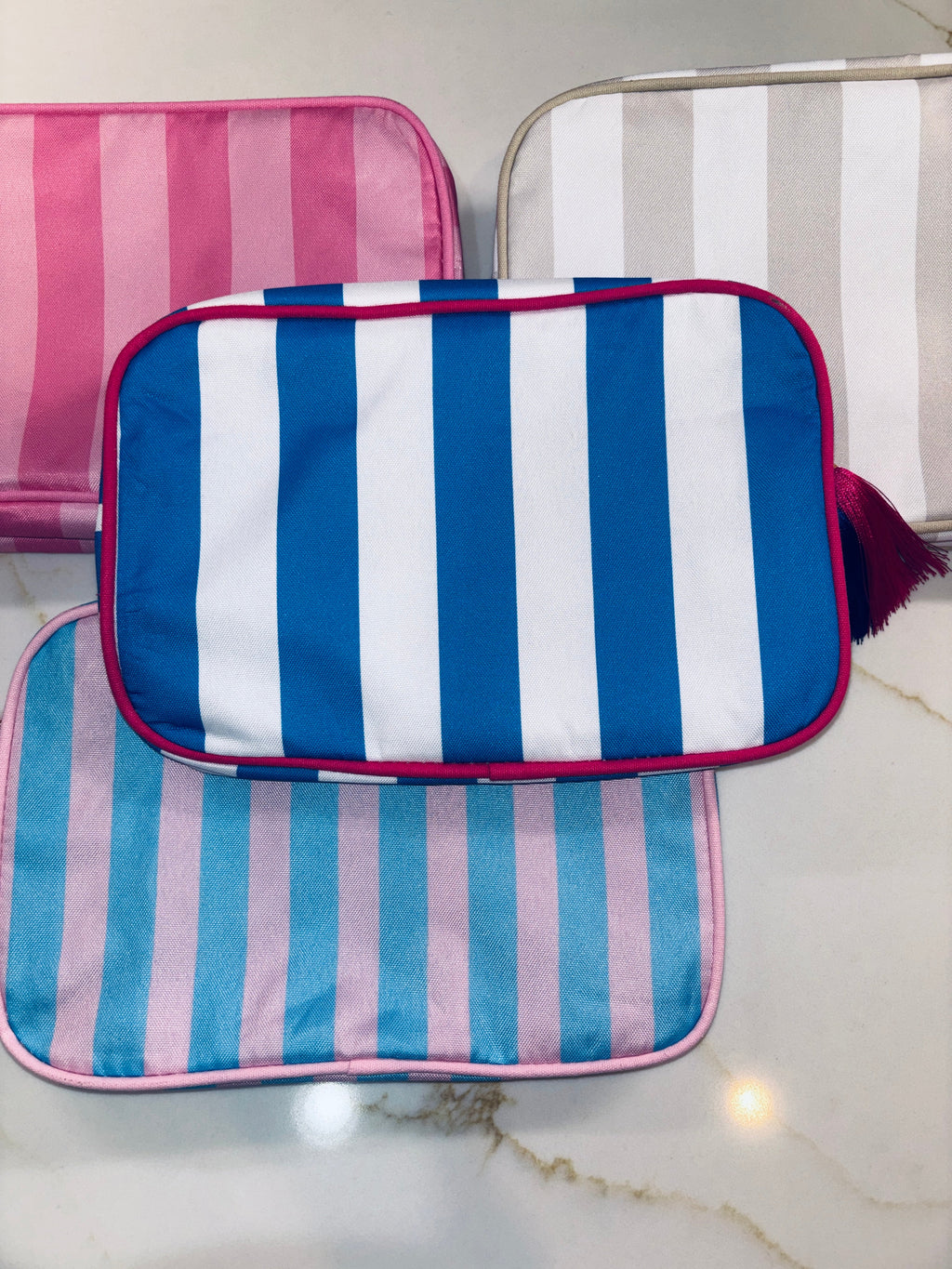 Nylon Striped Makeup Bag