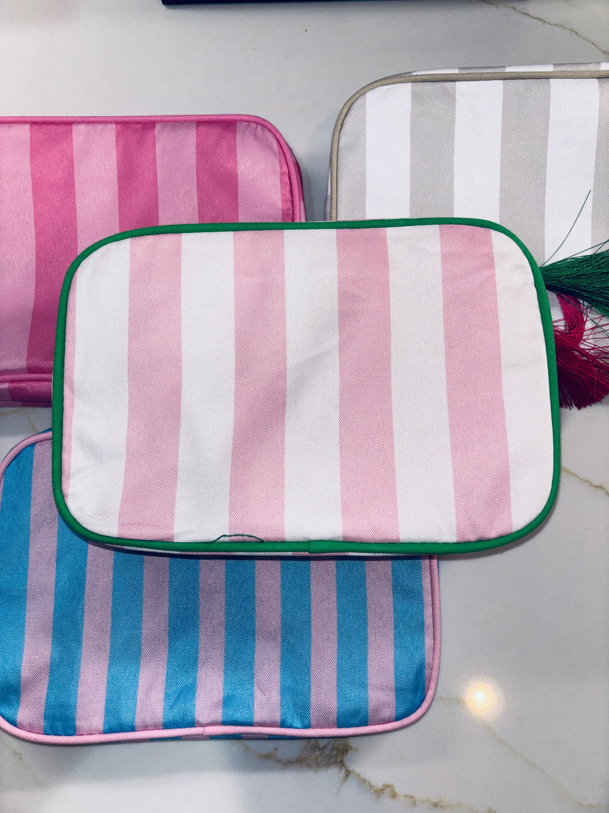 Nylon Striped Makeup Bag