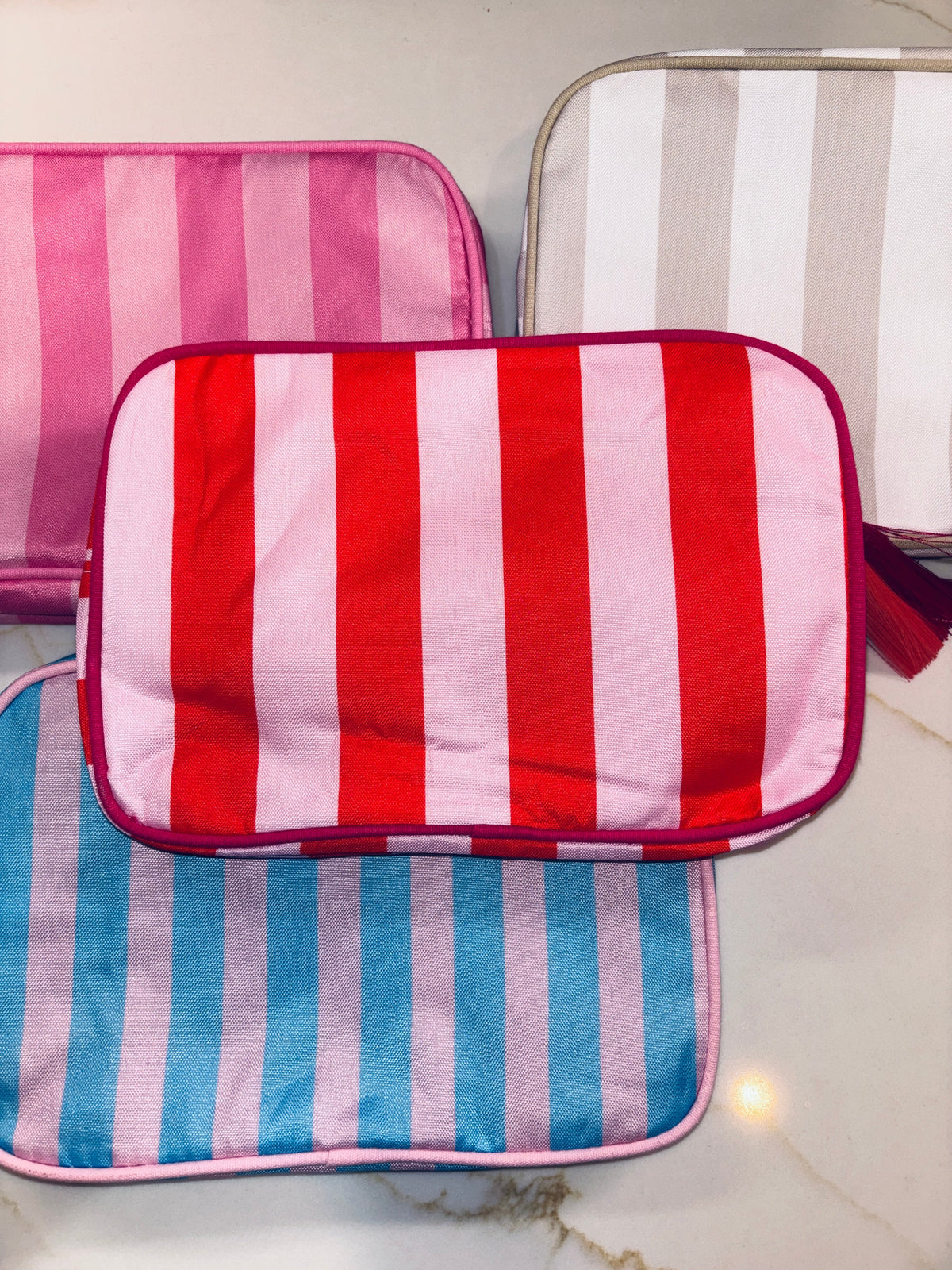 Nylon Striped Makeup Bag