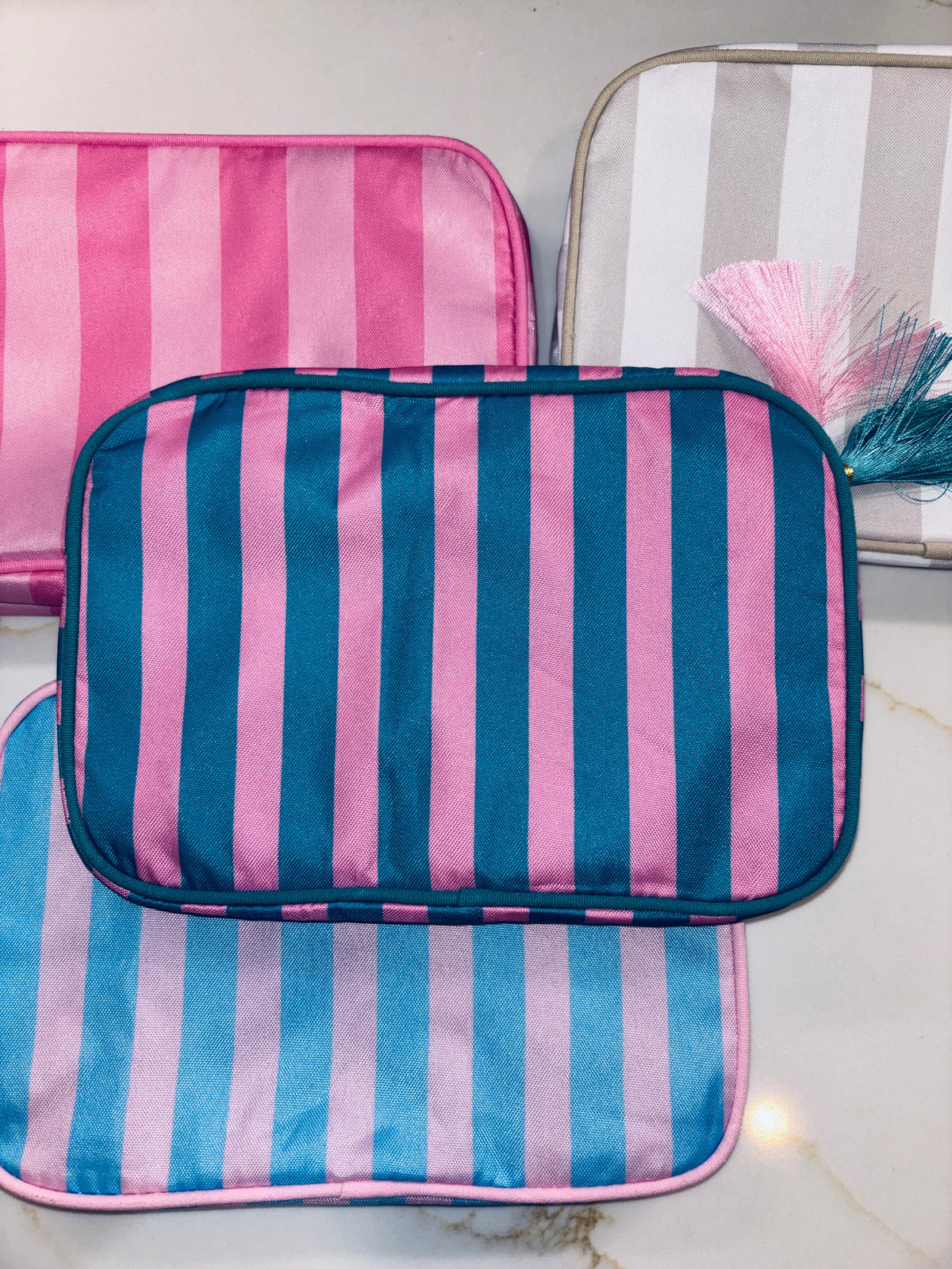 Nylon Striped Makeup Bag