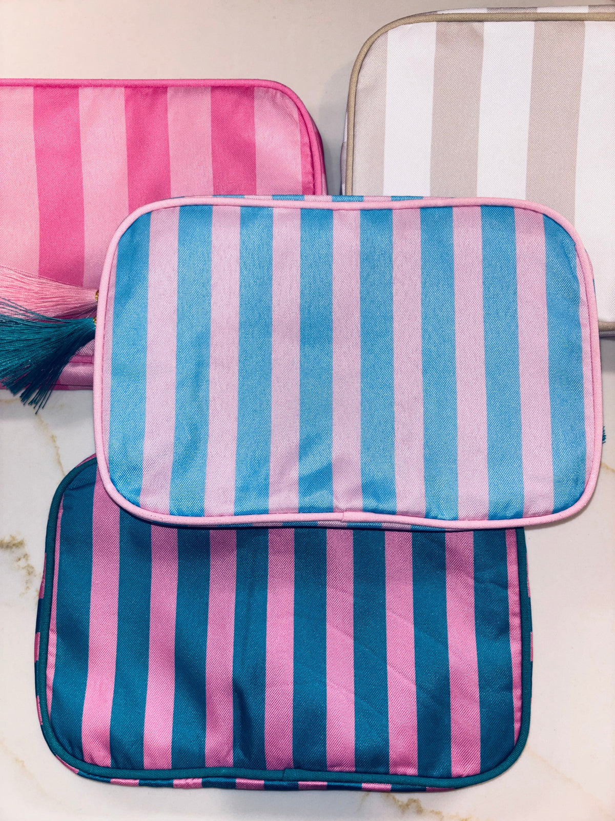 Nylon Striped Makeup Bag