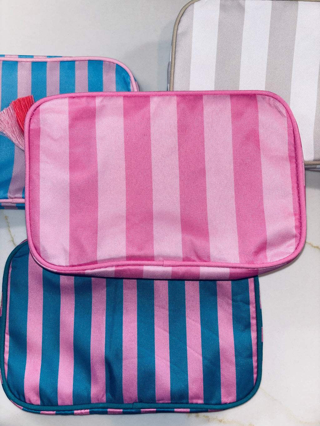 Nylon Striped Makeup Bag