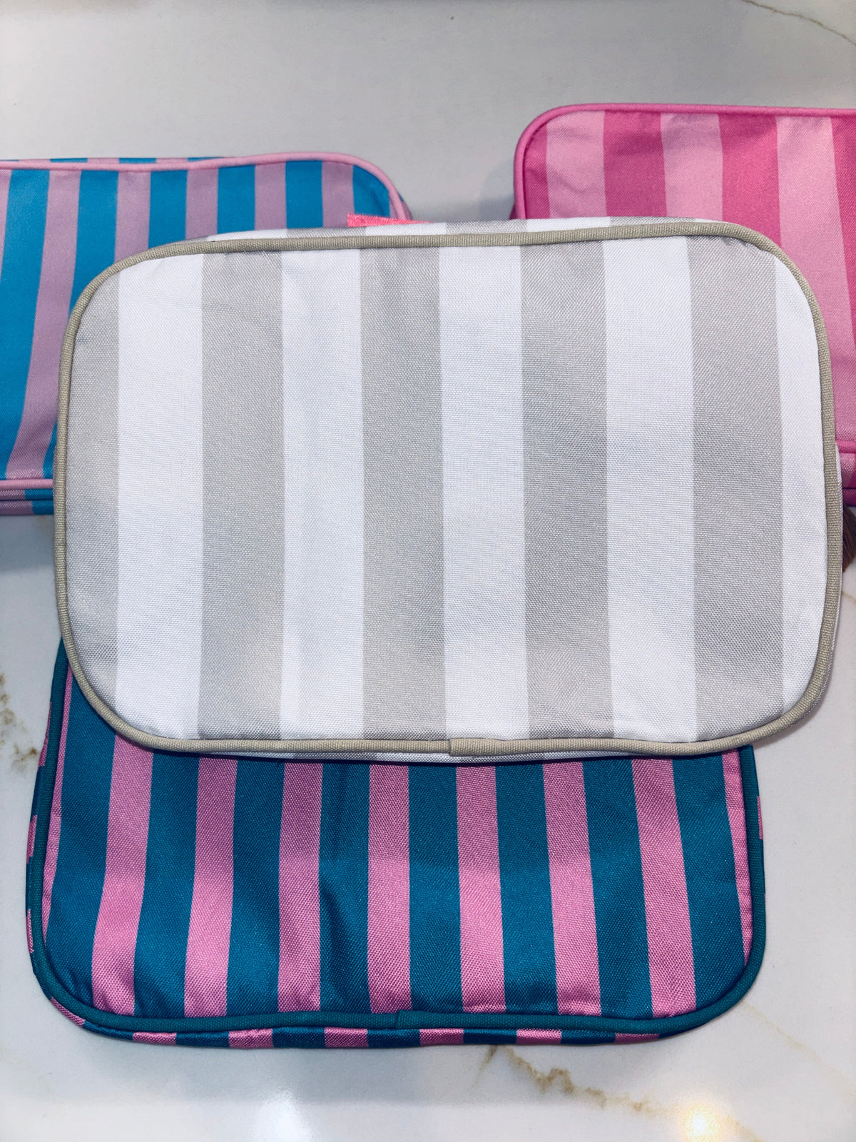Nylon Striped Makeup Bag