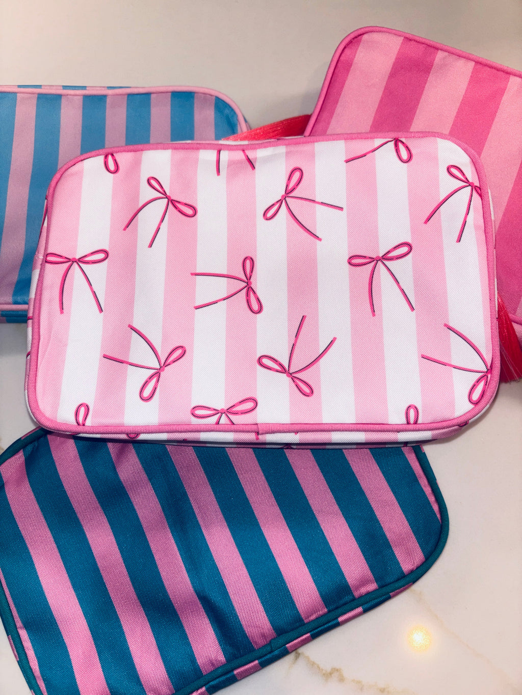 Nylon Striped Makeup Bag