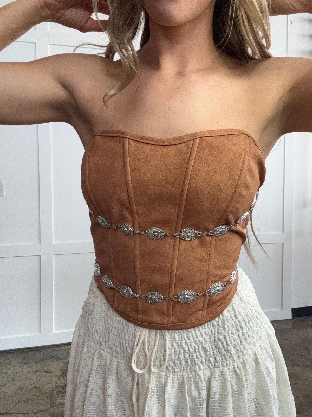 Glendora Distressed Leather Corset Top