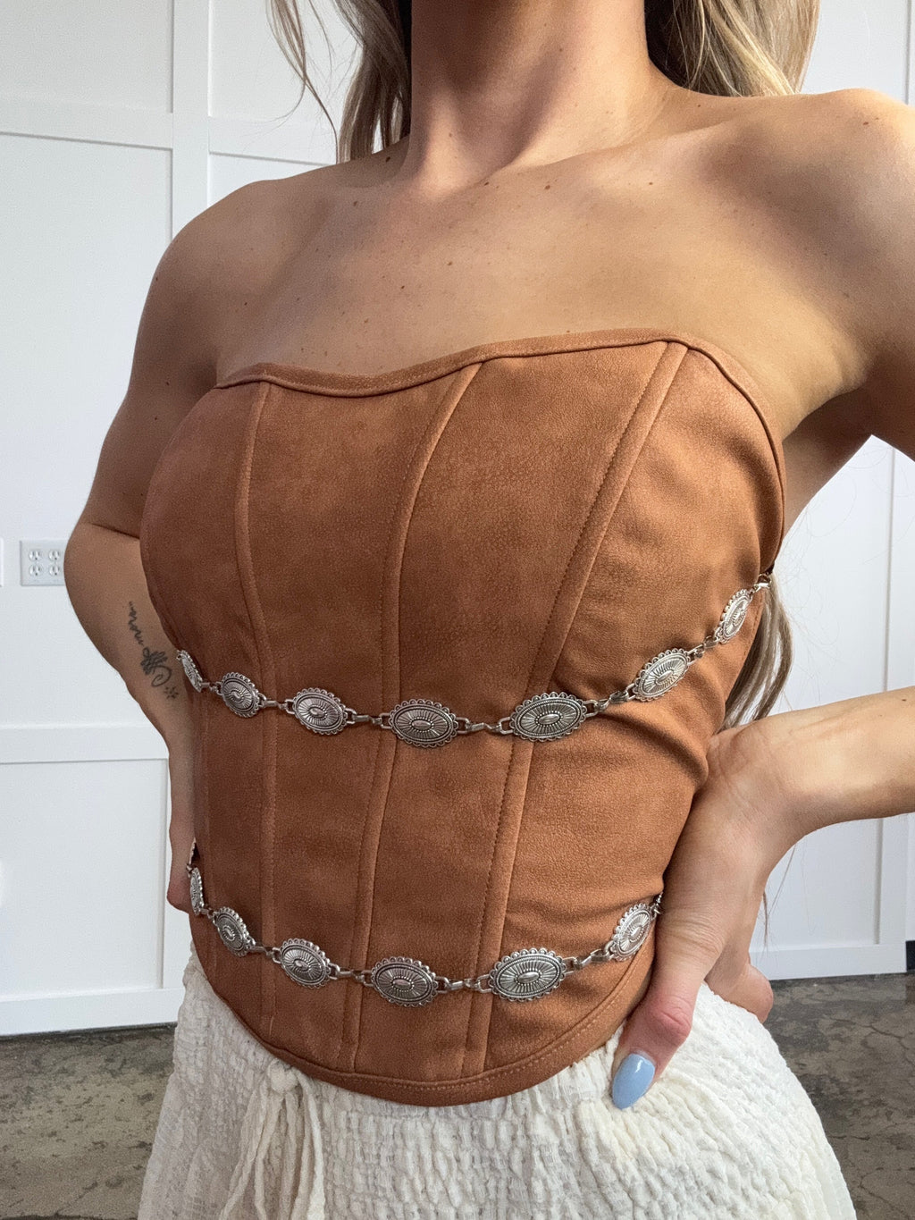 Glendora Distressed Leather Corset Top