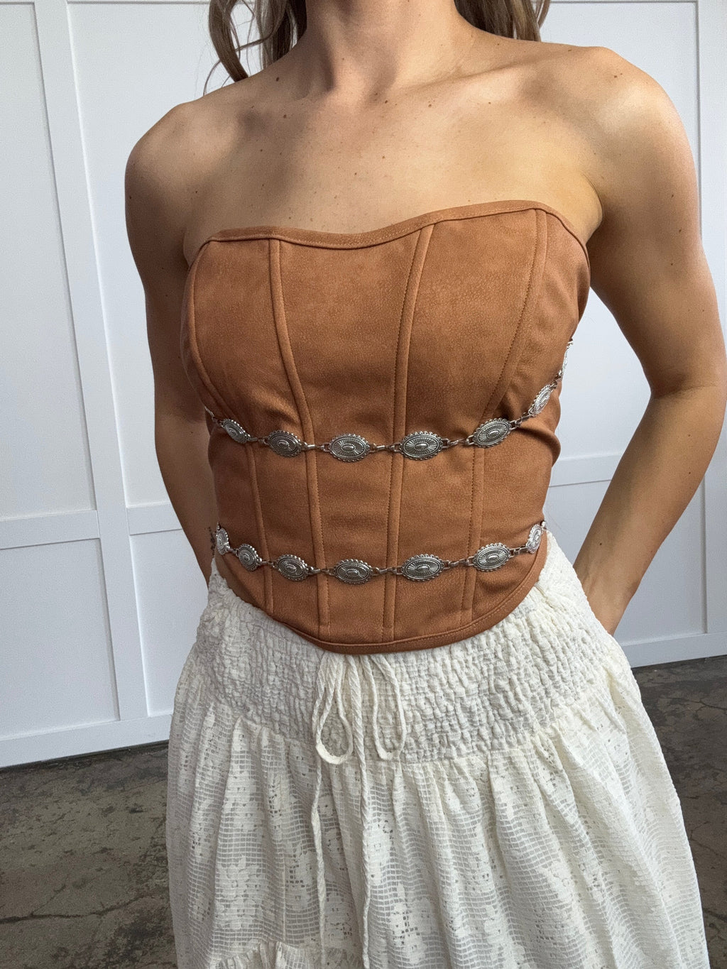 Glendora Distressed Leather Corset Top