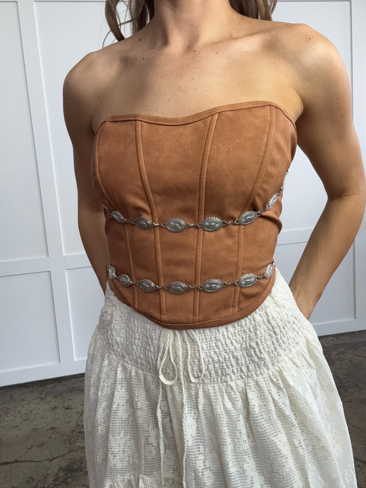 Glendora Distressed Leather Corset Top