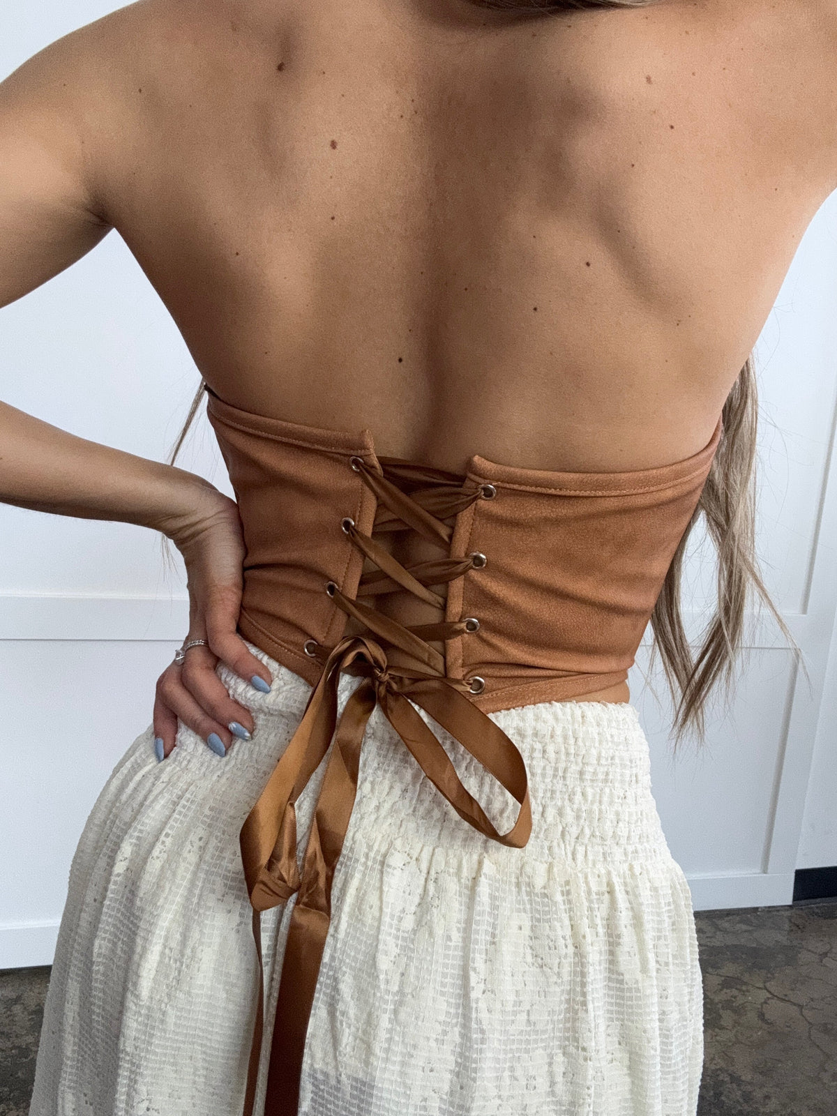 Glendora Distressed Leather Corset Top