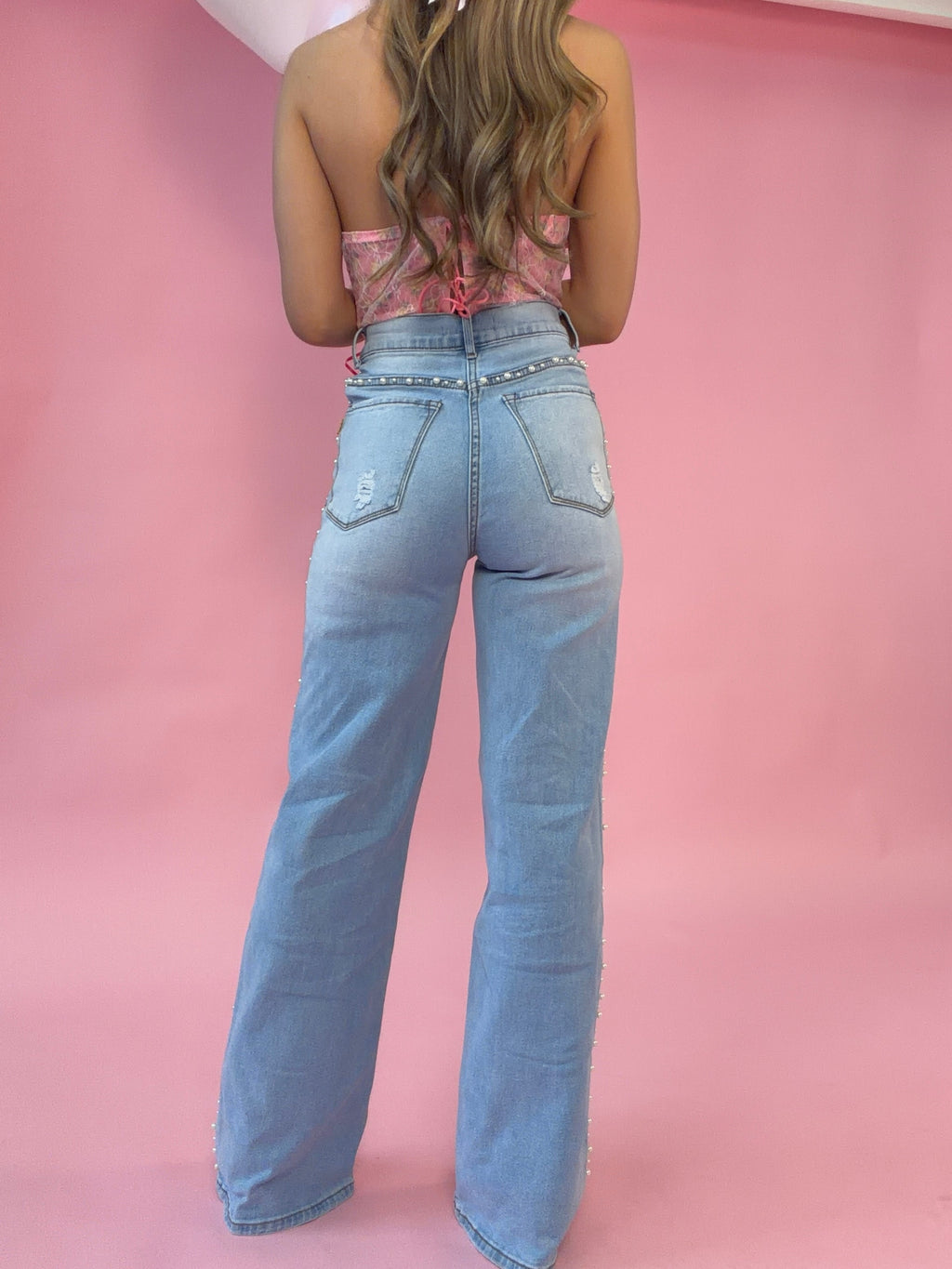 A Girls Best Friend Wide Leg Pearl Jeans