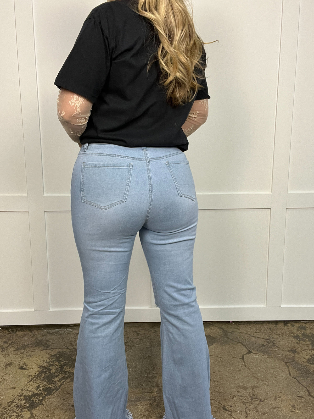 Farrah Denim Distressed High Waisted Flares - Light Wash