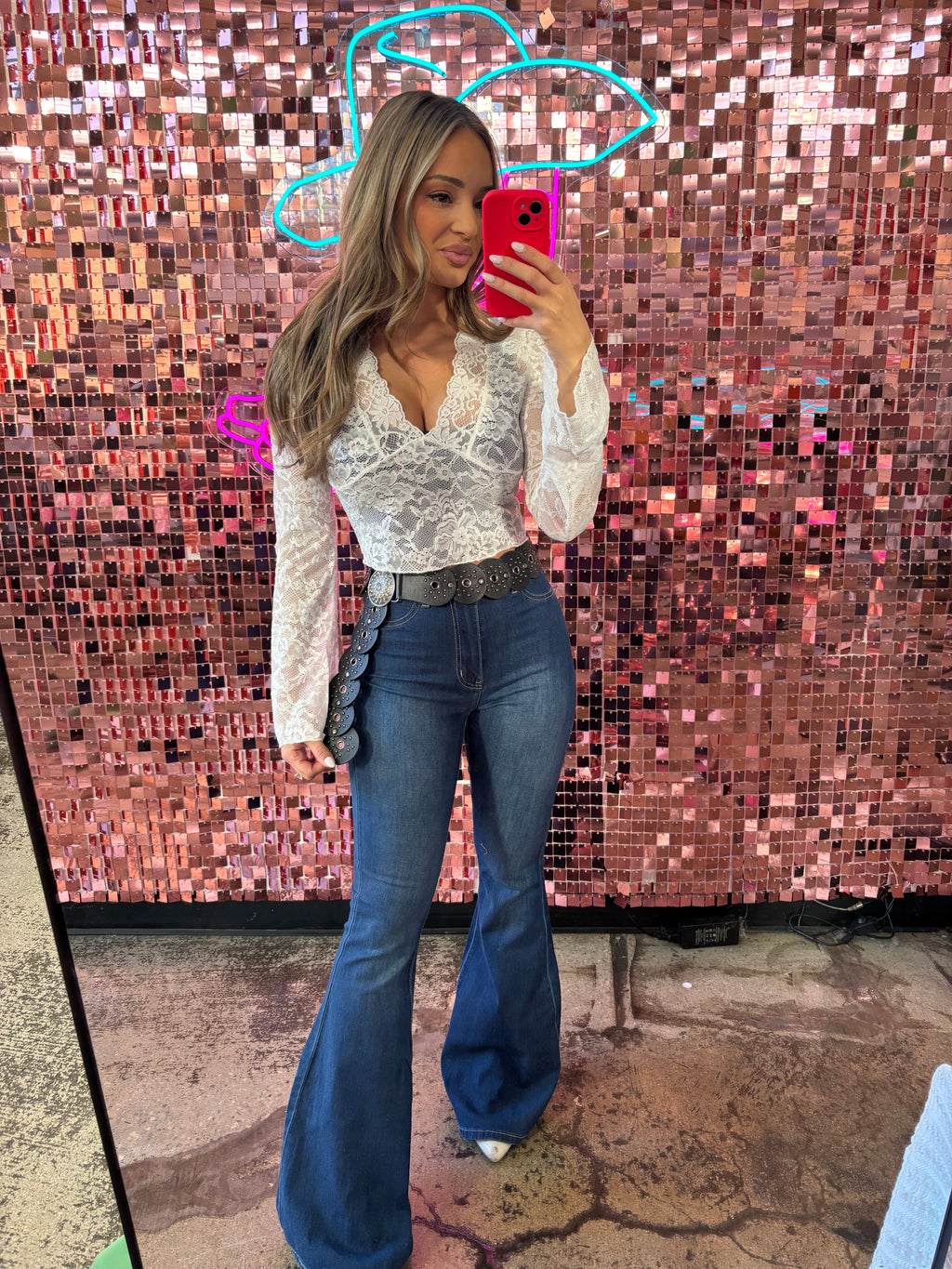Fiona High Waisted Bell Bottom Flare Jeans - Medium Wash Denim (SIZE UP)