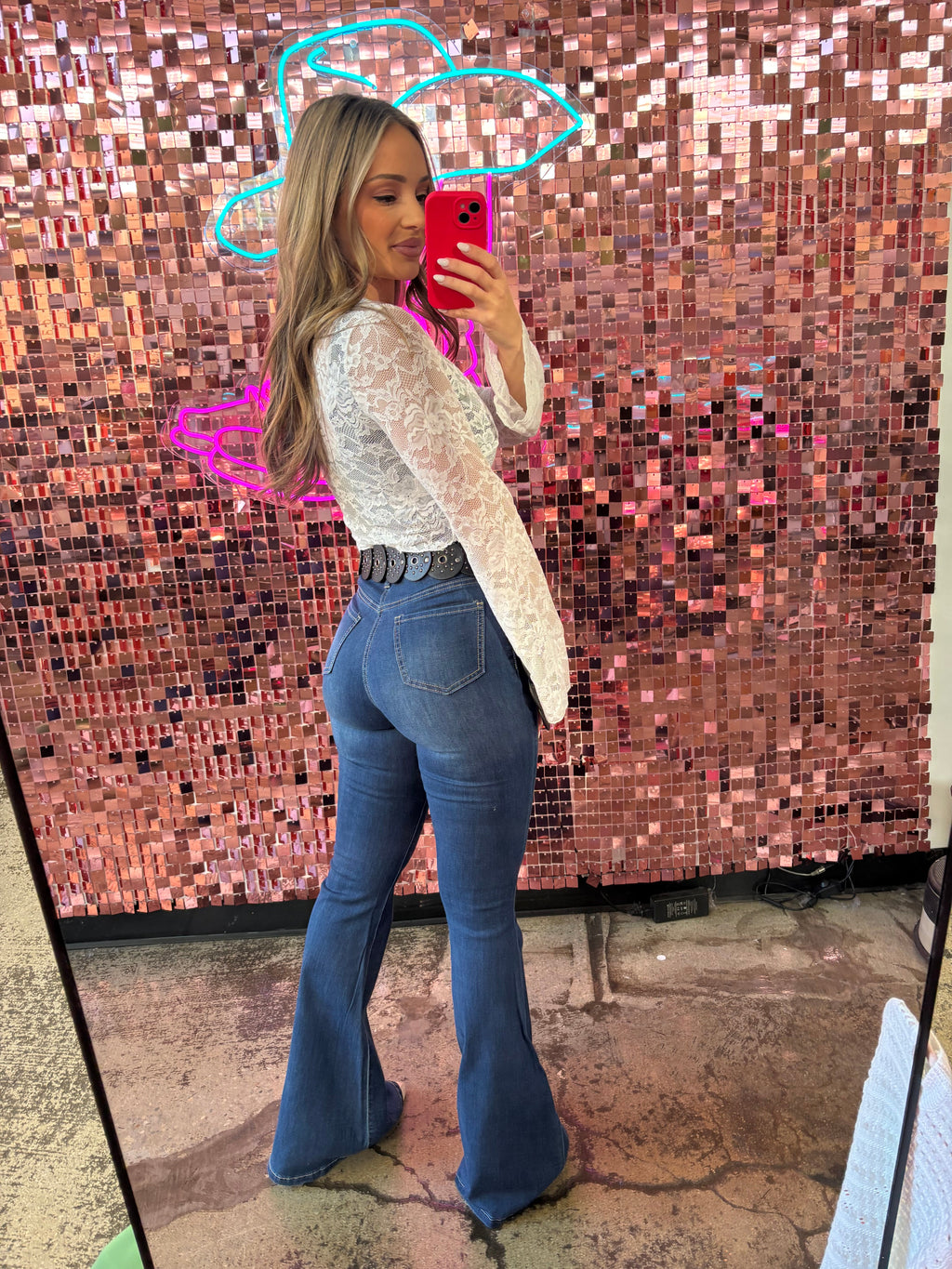 Fiona High Waisted Bell Bottom Flare Jeans - Medium Wash Denim (SIZE UP)