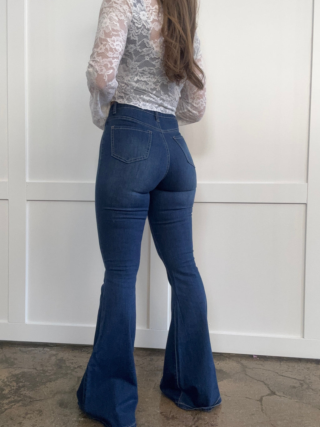 Fiona High Waisted Bell Bottom Flare Jeans - Medium Wash Denim (SIZE UP)