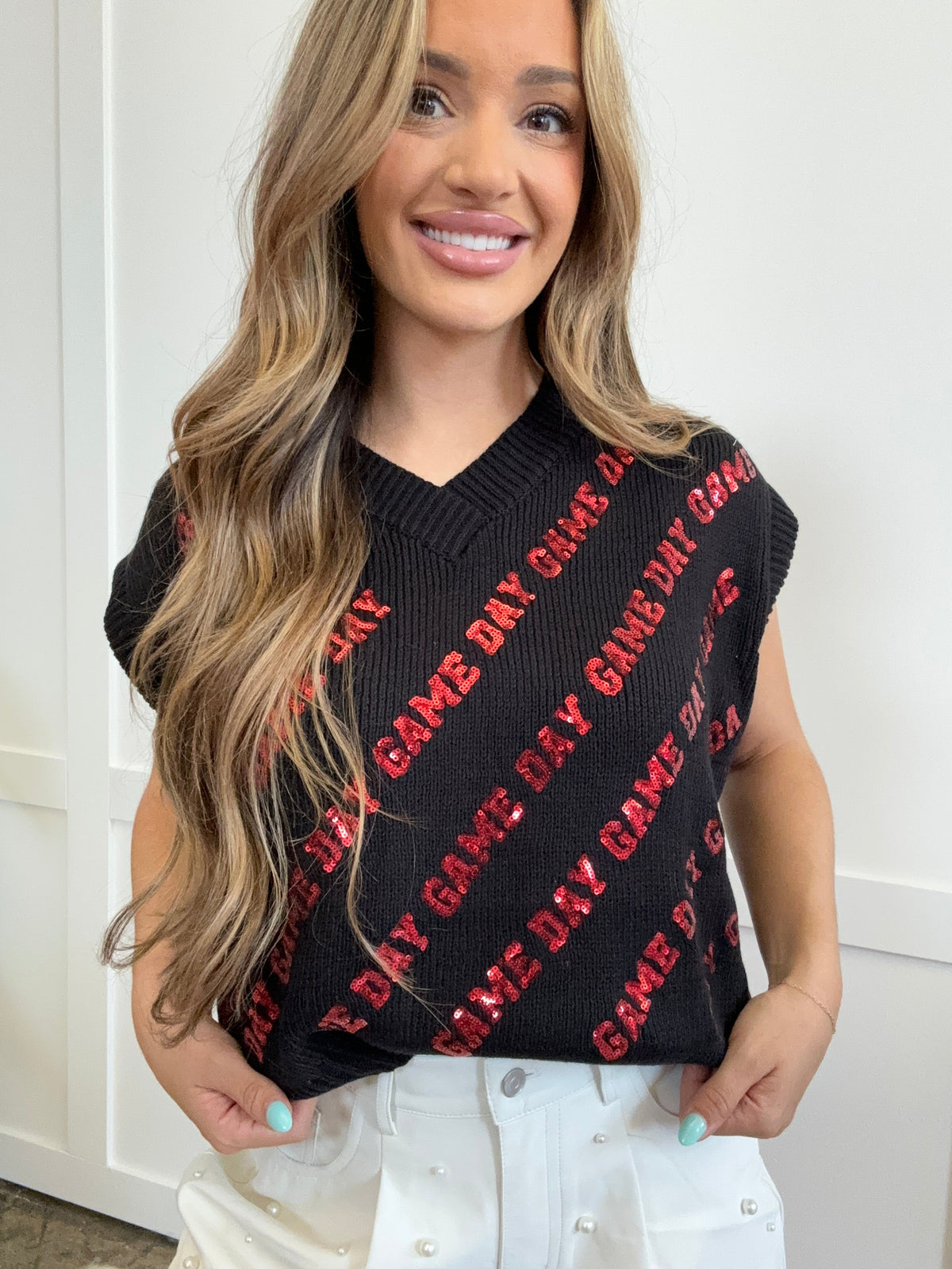 Sparkle & Cheer Game Day V-Neck Sweater Vest