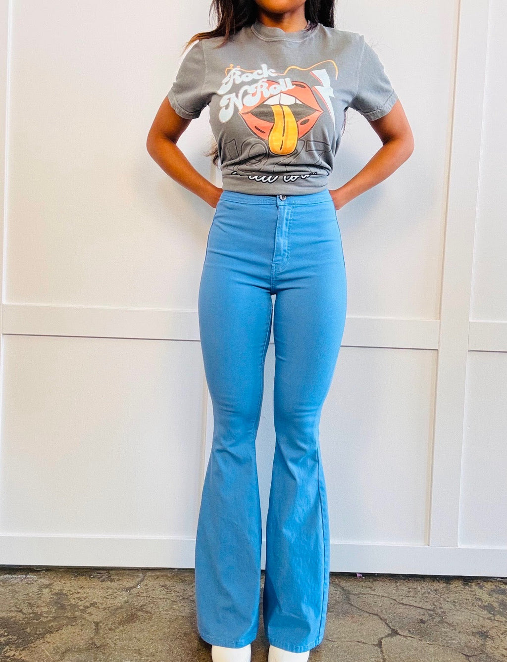 Fiona High Waisted Bell Bottom Flare Jeans - Baby Blue