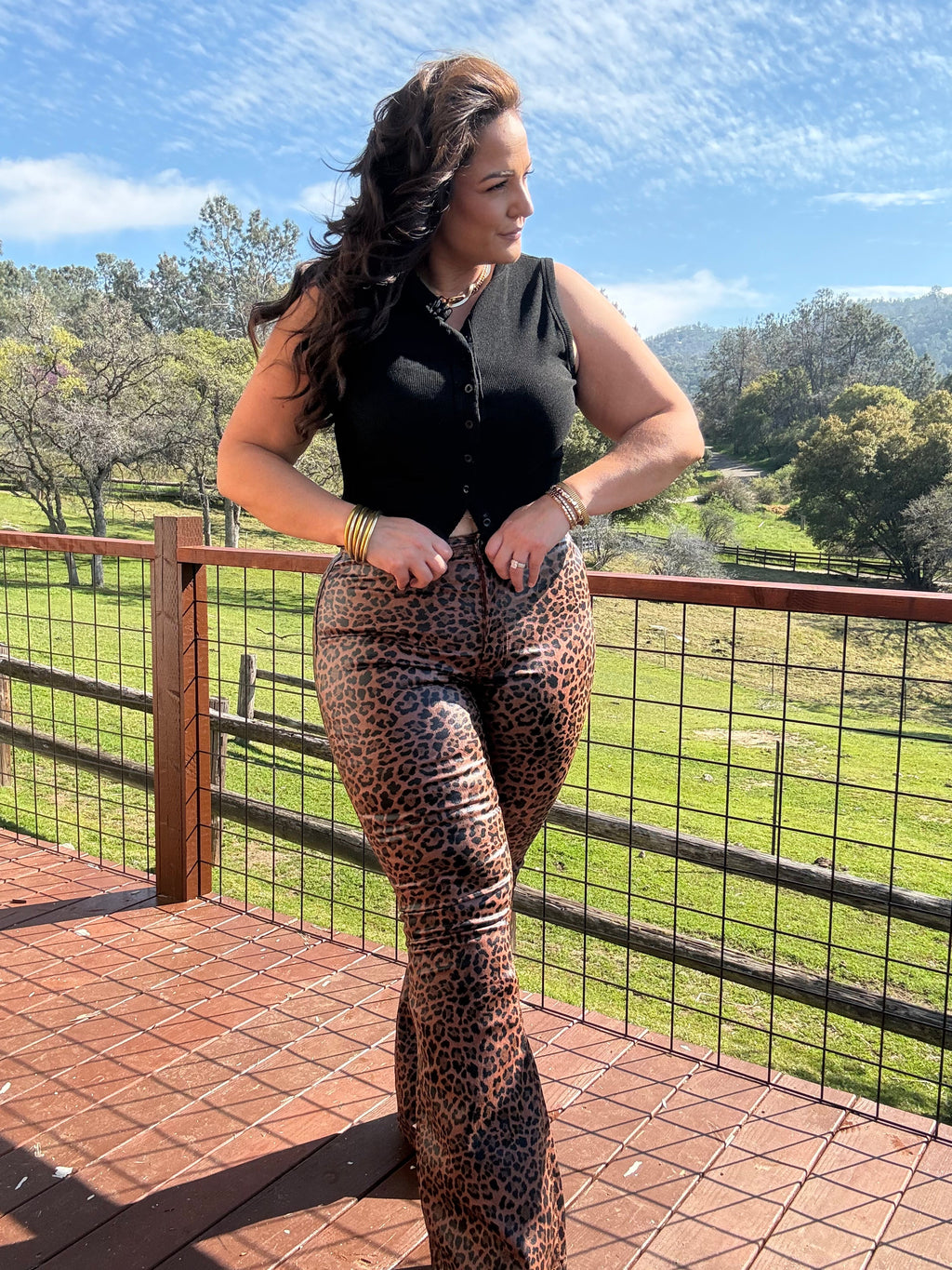 Fiona High Waisted Bell Bottom Flare Jeans - Desert Brown Leopard