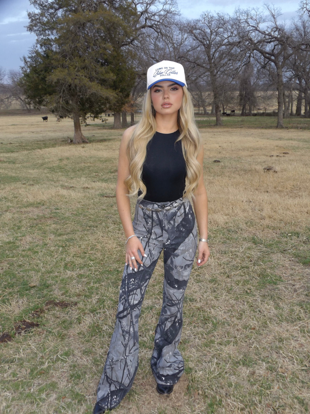 Fiona High Waisted Bell Bottom Flare Jeans - Storm Grey Camo