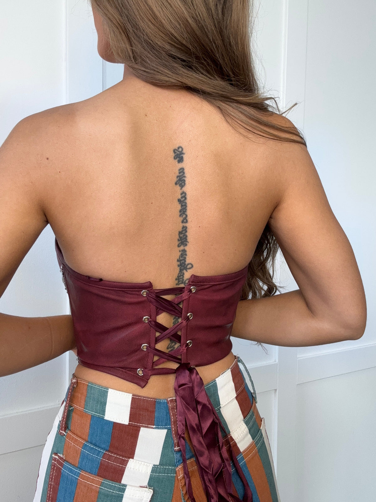 Glendora Distressed Leather Corset Top