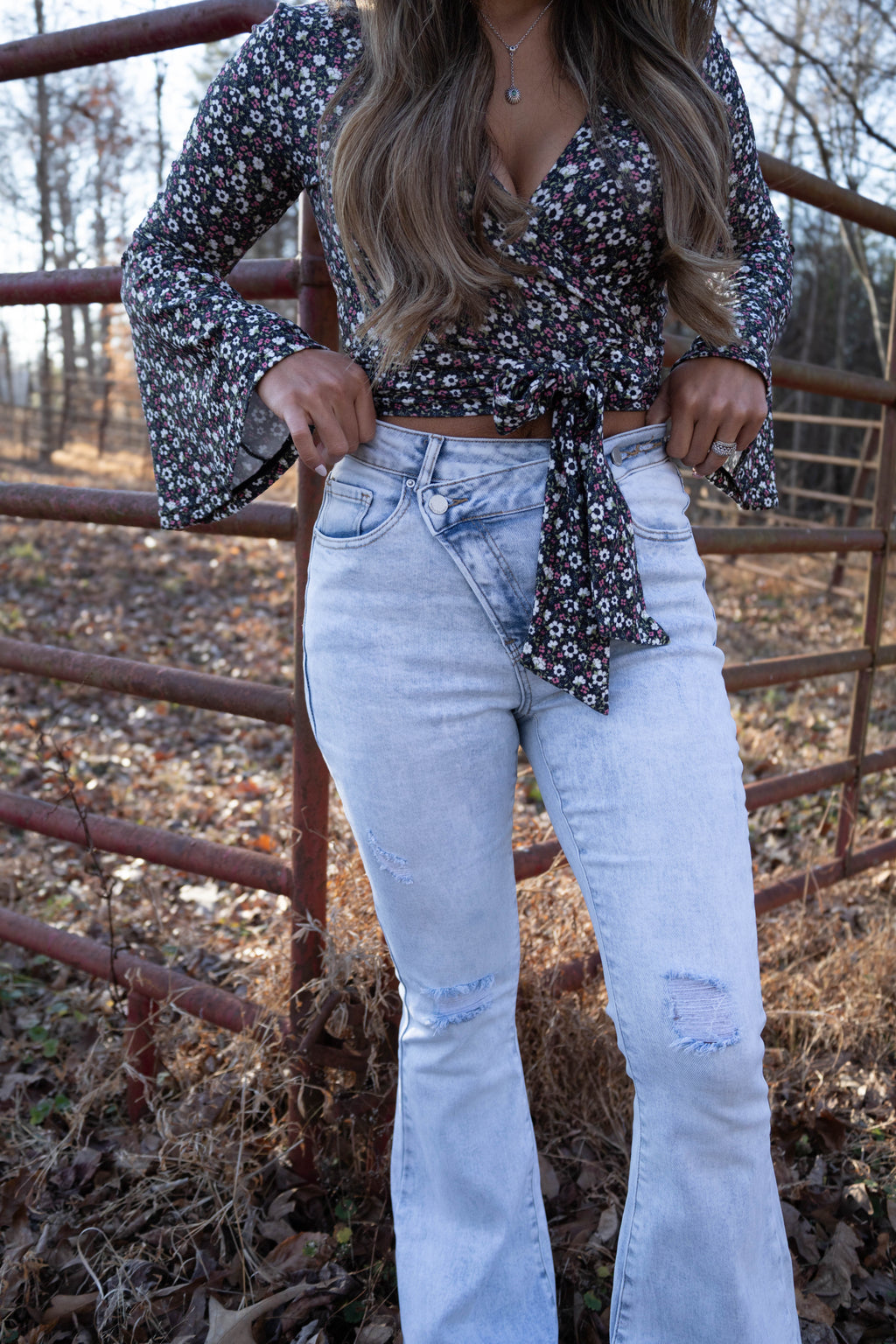 Lucy Asymmetrical Distressed Flare Jeans
