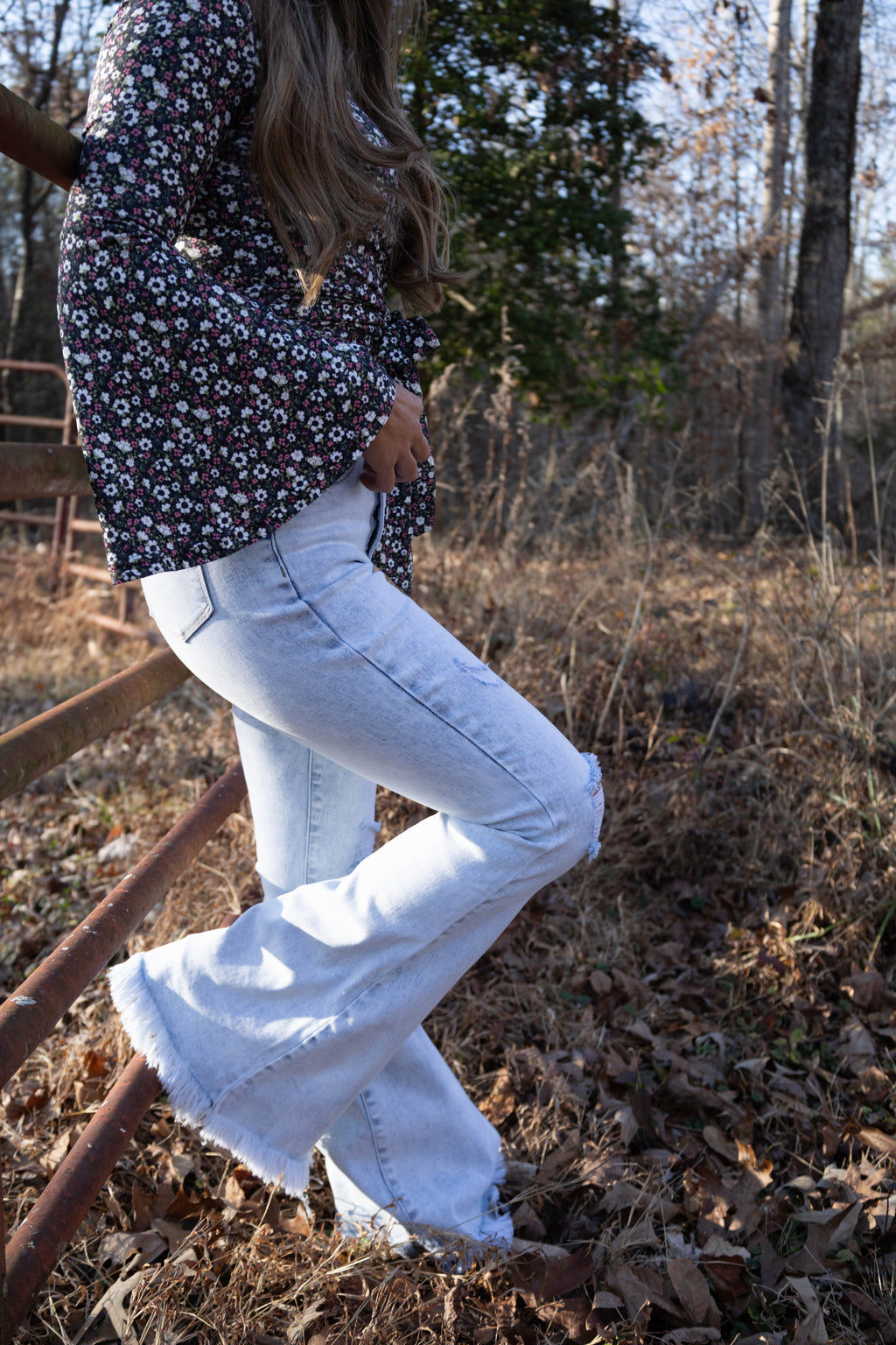 Lucy Asymmetrical Distressed Flare Jeans