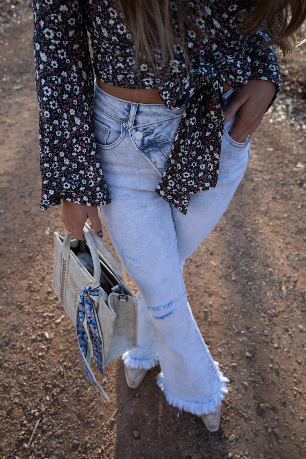Lucy Asymmetrical Distressed Flare Jeans
