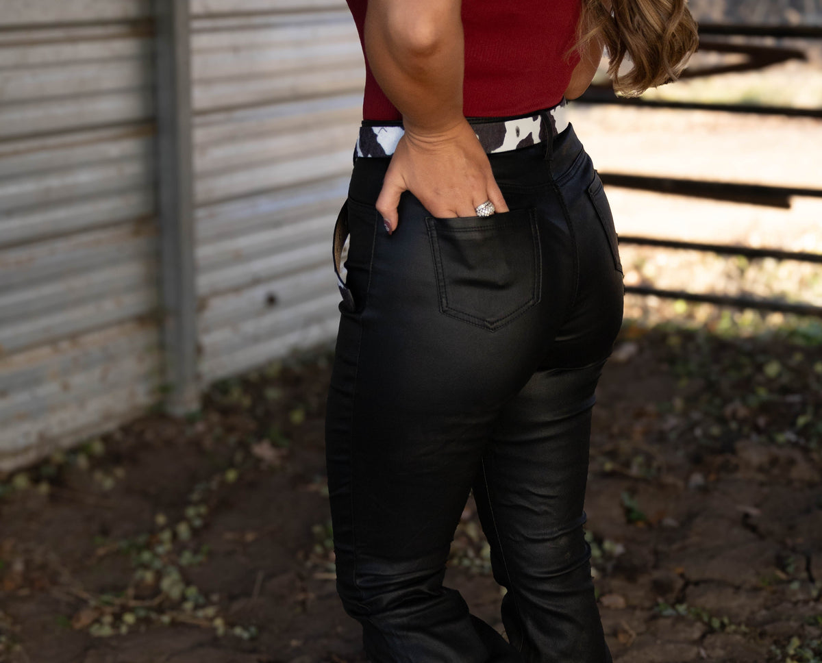 Leather Blakely High Waisted Bell Bottom Flare Jeans - Black