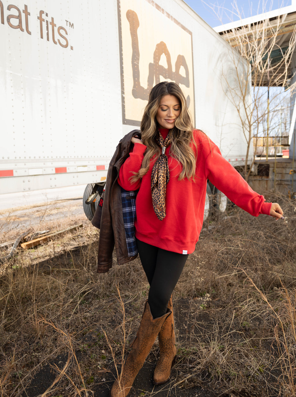 Tilly Red Reversible Oversized Mockneck Crew