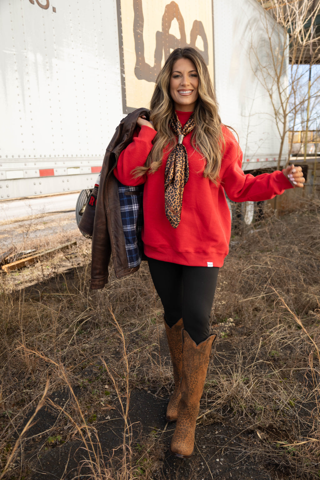 Tilly Red Reversible Oversized Mockneck Crew